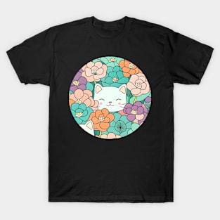 Happy Cats Faces, Be Happy Everyday - Cat Flower T-Shirt